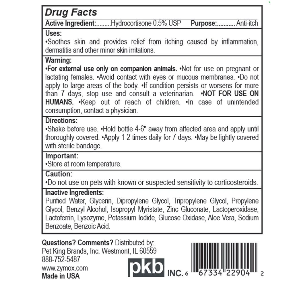 Zymox Anti-Itch .5% Hydrocortisone Topical Spray 2 Zymox Anti-Itch .5% Hydrocortisone Topical Spray - Image 2